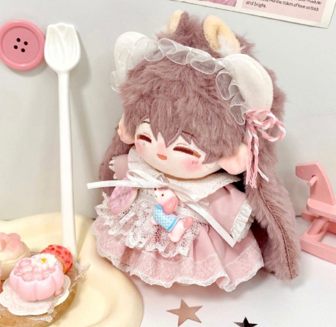 ぬい服 10cm 貓耳 レース ピンク ワンピース ぬいぐるみ服 3點セット 推し活 著せ替え イベント 新品