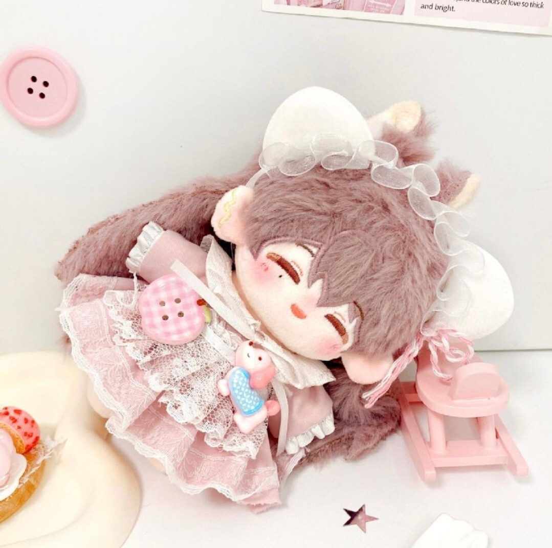 ぬい服 10cm 貓耳 レース ピンク ワンピース ぬいぐるみ服 3點セット 推し活 著せ替え イベント 新品
