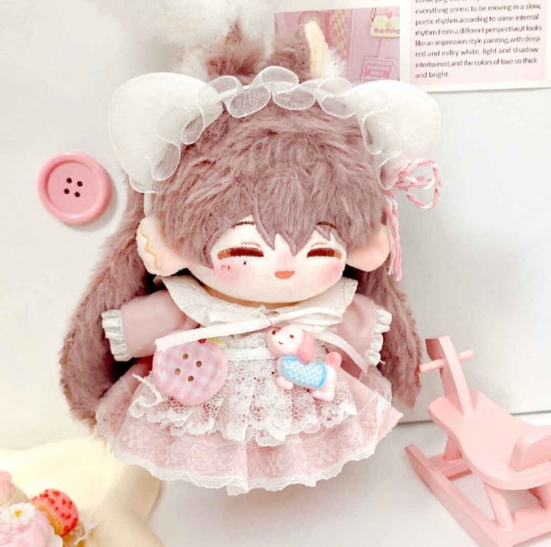 ぬい服 10cm 貓耳 レース ピンク ワンピース ぬいぐるみ服 3點セット 推し活 著せ替え イベント 新品