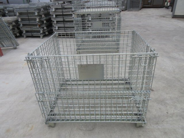折り畳み式 ワイヤーメッシュコンテナ 3臺セット スチールパレット 金屬バスケット 鉄カゴ 鉄かご 折畳