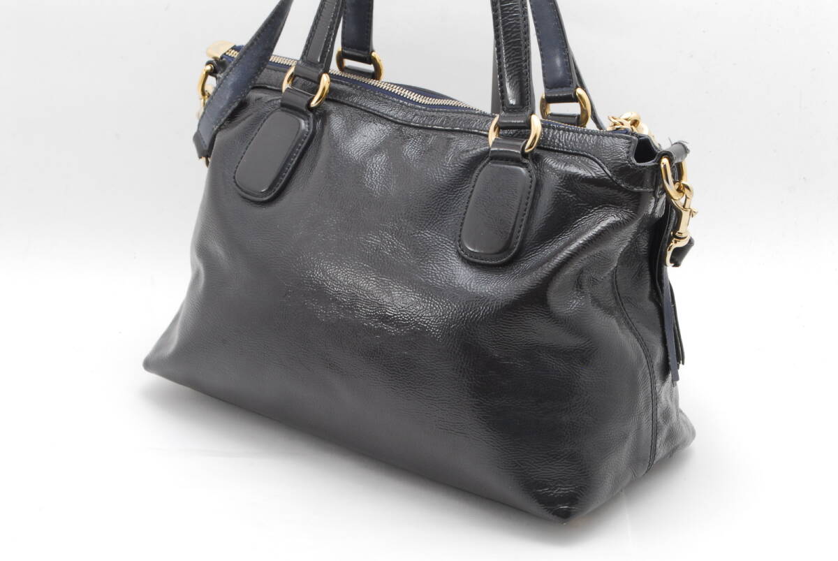 K*A様 GUCCI グッチ ソーホー 2WAY バッグ レザー エナメル ネイ 1円【極美品】GUCCI グッチ ソーホー SOHO 2way タッセル