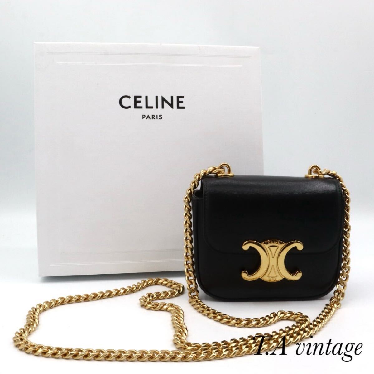 CELINE☆クラシック カーフスキン チェーン ショルダーバッグ CELINE 美品 セリーヌ カーフスキン ミニ チェーン クロード