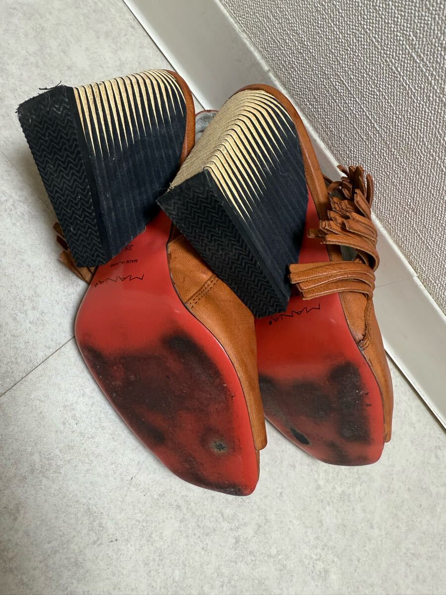 MANA マナ 茶色 ブラウン フリンジ サンダル ヒール8cm_画像8