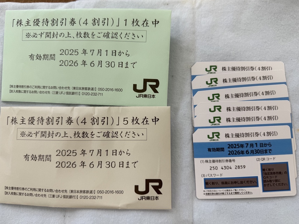 【郵便送料無料】JR東日本　株主優(yōu)待 割引券 ４割引 6枚 