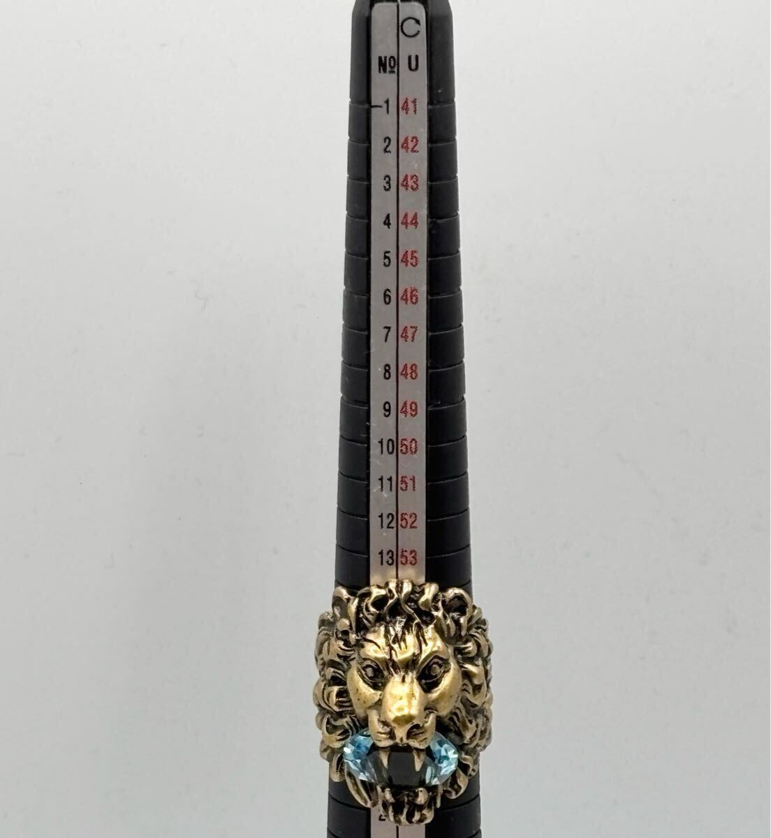 ￥1? GUCCI 極美品！ メンズ Lion Stone Ring ライオンヘッド アクセサリー ラインストーン made in Italy ゴールド ブルー ユニセックス
