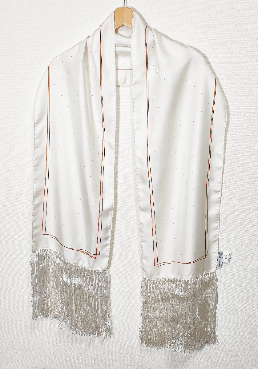 S2463○HERMES エルメス フリンジ パンチング ストール シルク