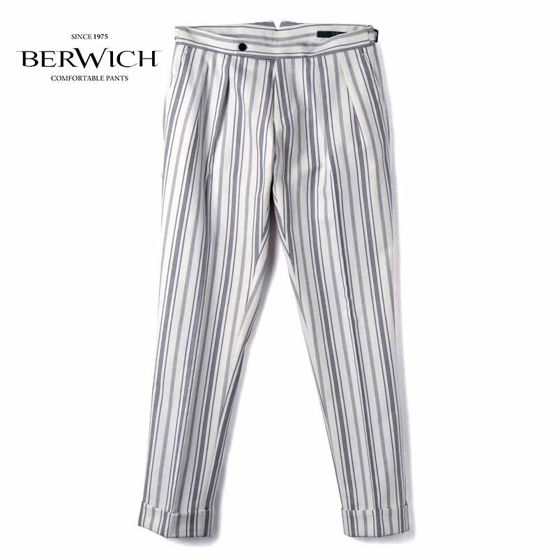 BERWICH(ベルウィッチ) / マルチストライプ柄コットンジャカードサイドアジャスター付き2プリーツパンツ(SCOTCH/SB1087) [brw2510161-48]