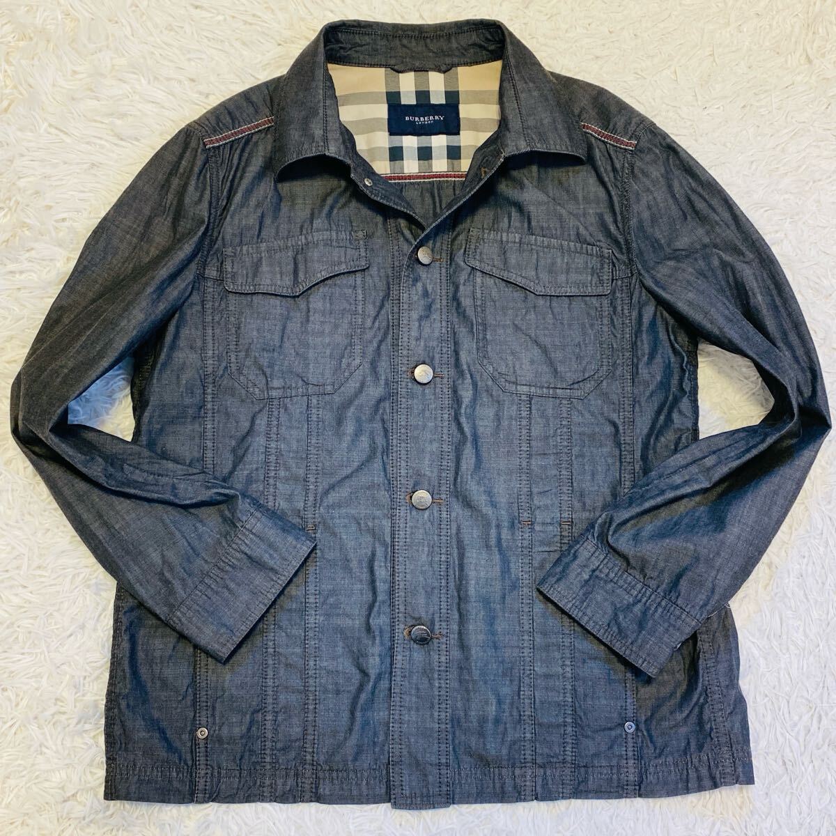 【美品】バーバリーロンドン BURBERRY LONDON デニムジャケット Gジャン ジージャン ノバチェック メガチェック ブルゾン 薄手夏用