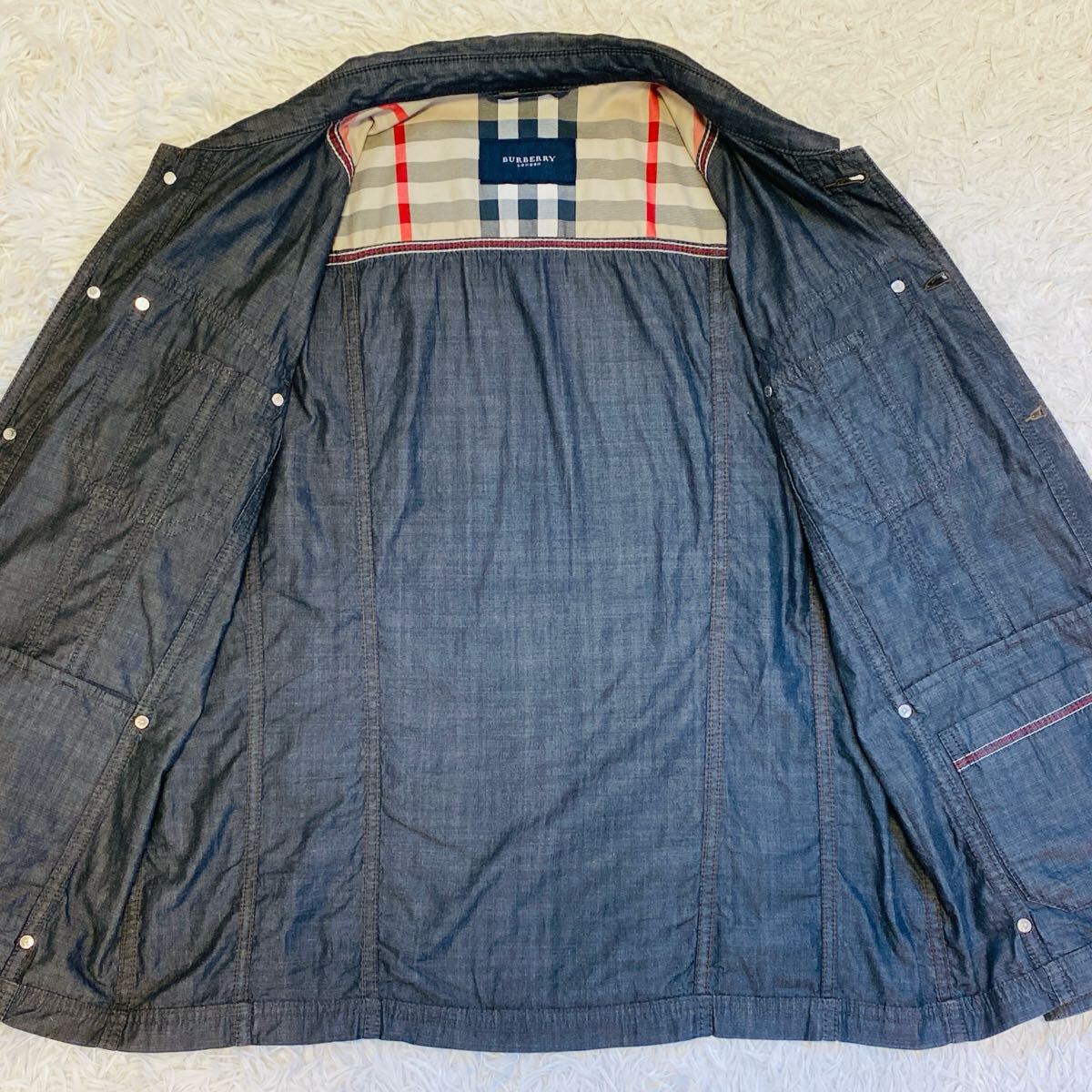 【美品】バーバリーロンドン BURBERRY LONDON デニムジャケット Gジャン ジージャン ノバチェック メガチェック ブルゾン 薄手夏用