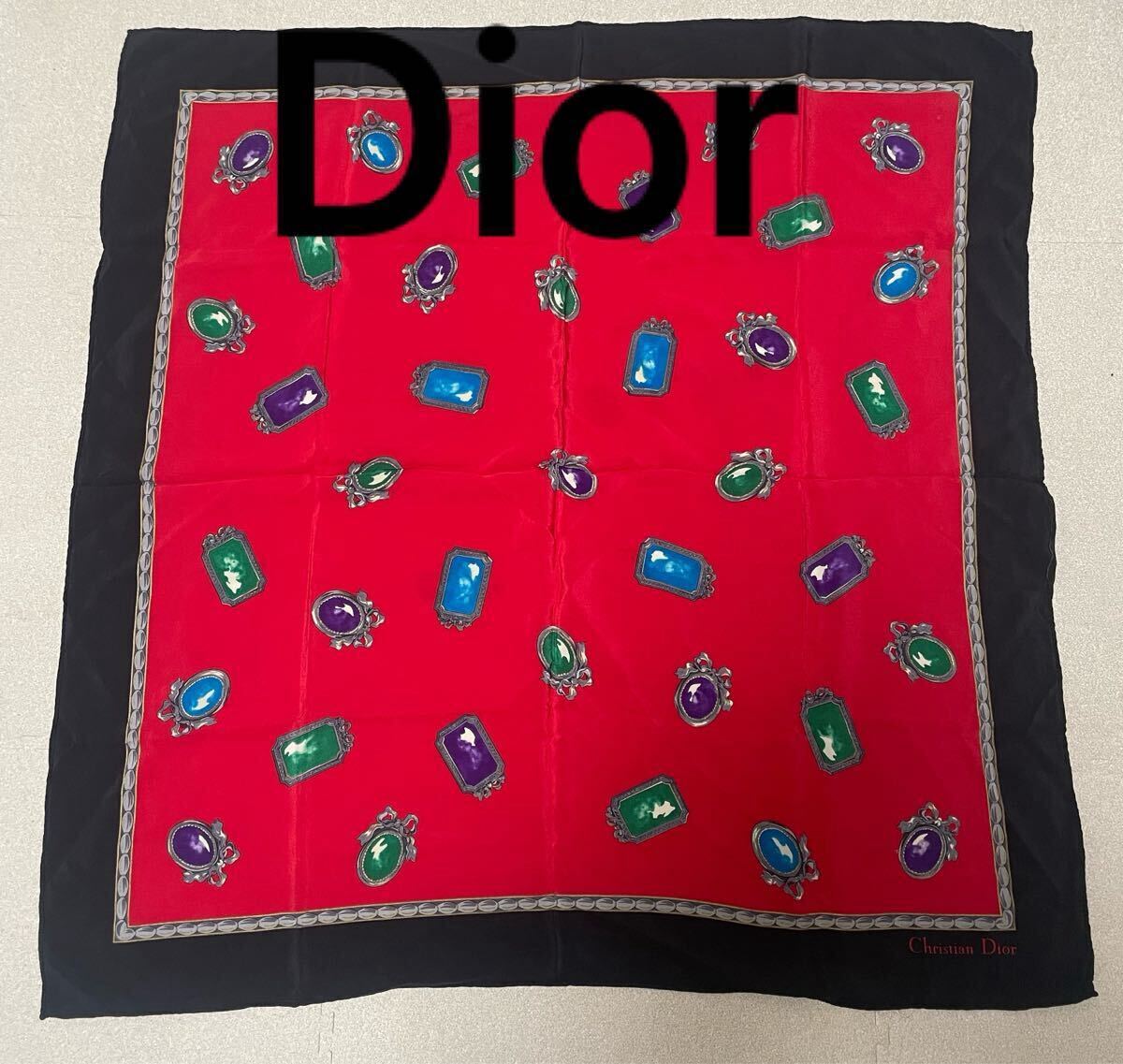 【美品】DIOR/ChristianDior（ディオール/クリスチャンディオール）スカーフ シルク 81cm