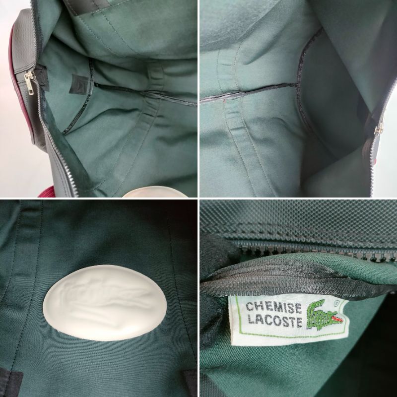 LACOSTE ラコステ 特大 ボストンバッグ 2WAY ワニ デカロゴ ブラック 黒 エンジ ナイロン 旅行バッグ ショルダーストラップ メンズ ゴルフ