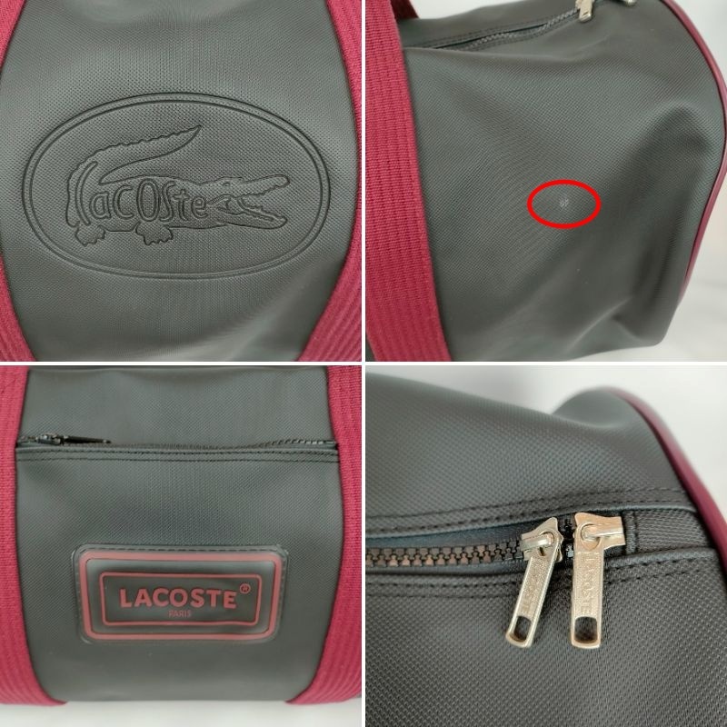 LACOSTE ラコステ 特大 ボストンバッグ 2WAY ワニ デカロゴ ブラック 黒 エンジ ナイロン 旅行バッグ ショルダーストラップ メンズ ゴルフ