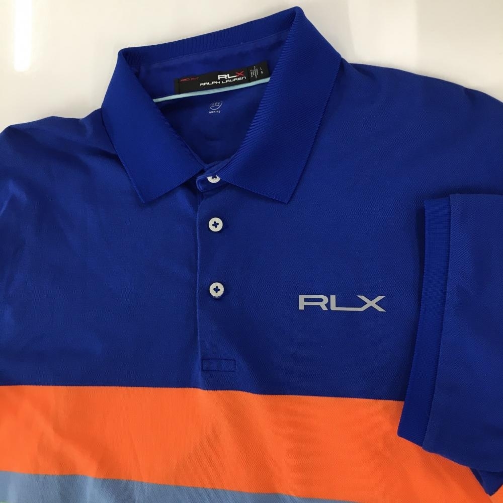 RLXラルフローレン 半袖ポロシャツ ブルー×オレンジ×ライトグリーン WICKING メンズ LG ゴルフウェア Ralph Lauren_画像3