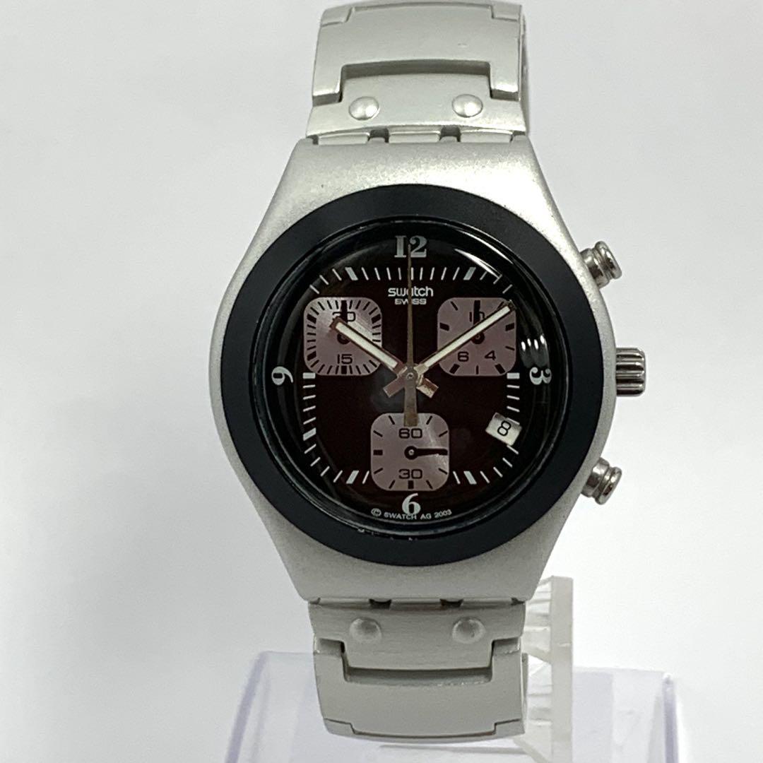 180 稼働品 電池交換済 Swatch IRONY スウォッチ アイロニー SWISS レディース 腕時計 デイト クロノグラフ ストップウォッチ付 人気 希少 