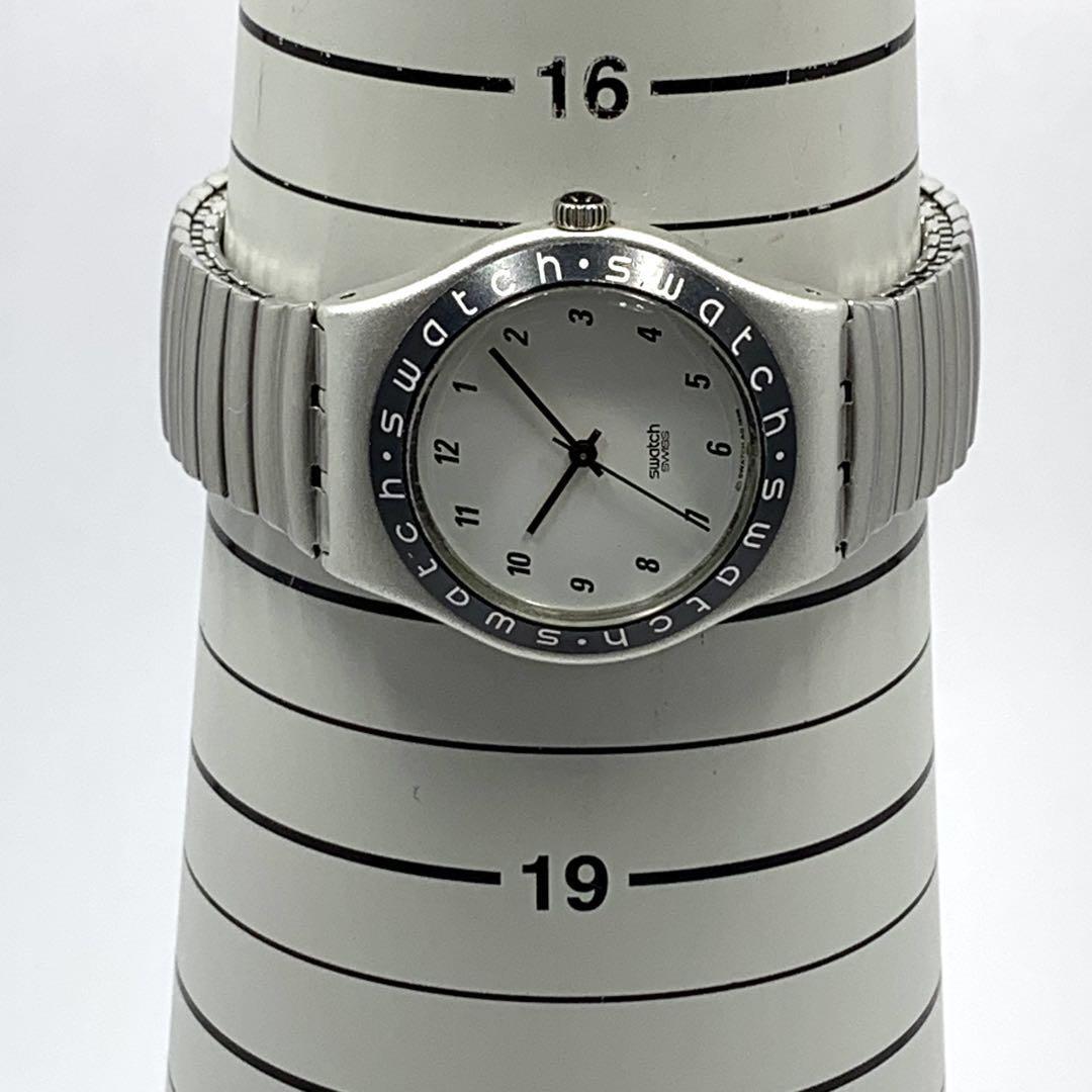 185 稼働品 電池交換済 Swatch IRONY スウォッチ アイロニー SWISS レディース メンズ 腕時計 クオーツ式 3針 蛇腹 オニキス 人気 希少 