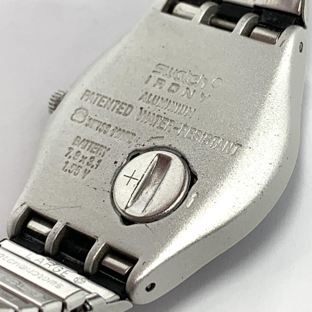 185 稼働品 電池交換済 Swatch IRONY スウォッチ アイロニー SWISS レディース メンズ 腕時計 クオーツ式 3針 蛇腹 オニキス 人気 希少 
