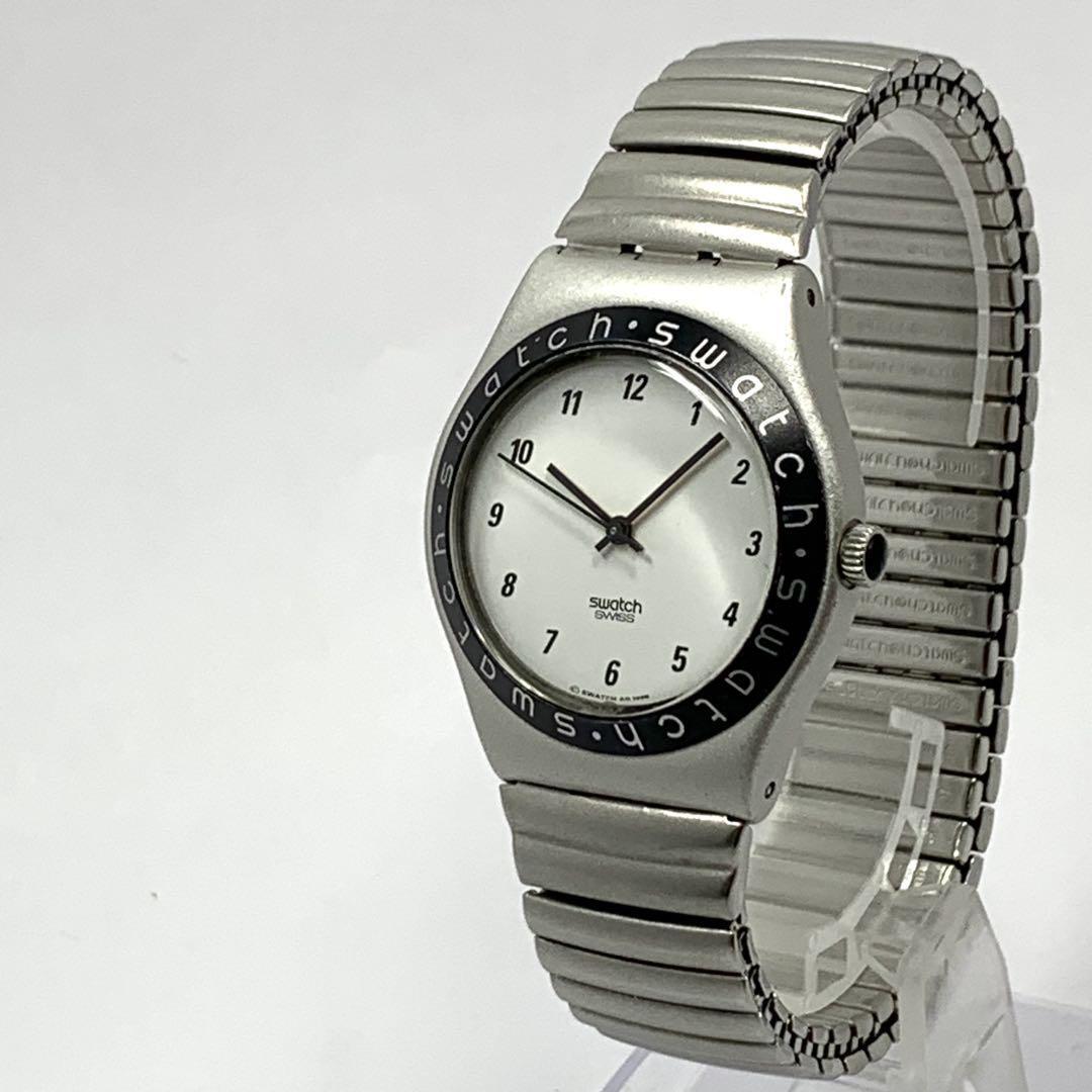 185 稼働品 電池交換済 Swatch IRONY スウォッチ アイロニー SWISS レディース メンズ 腕時計 クオーツ式 3針 蛇腹 オニキス 人気 希少 