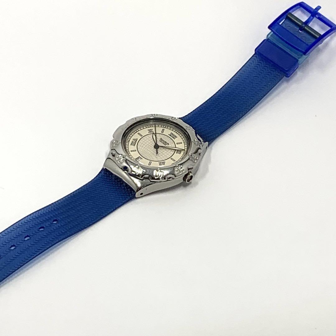 199 稼働品 電池交換済 ★訳あり Swatch スウォッチ SWISS メンズ 腕時計 3針 デイト 蓄光 回転ベゼル ラバーベルト 人気 希少