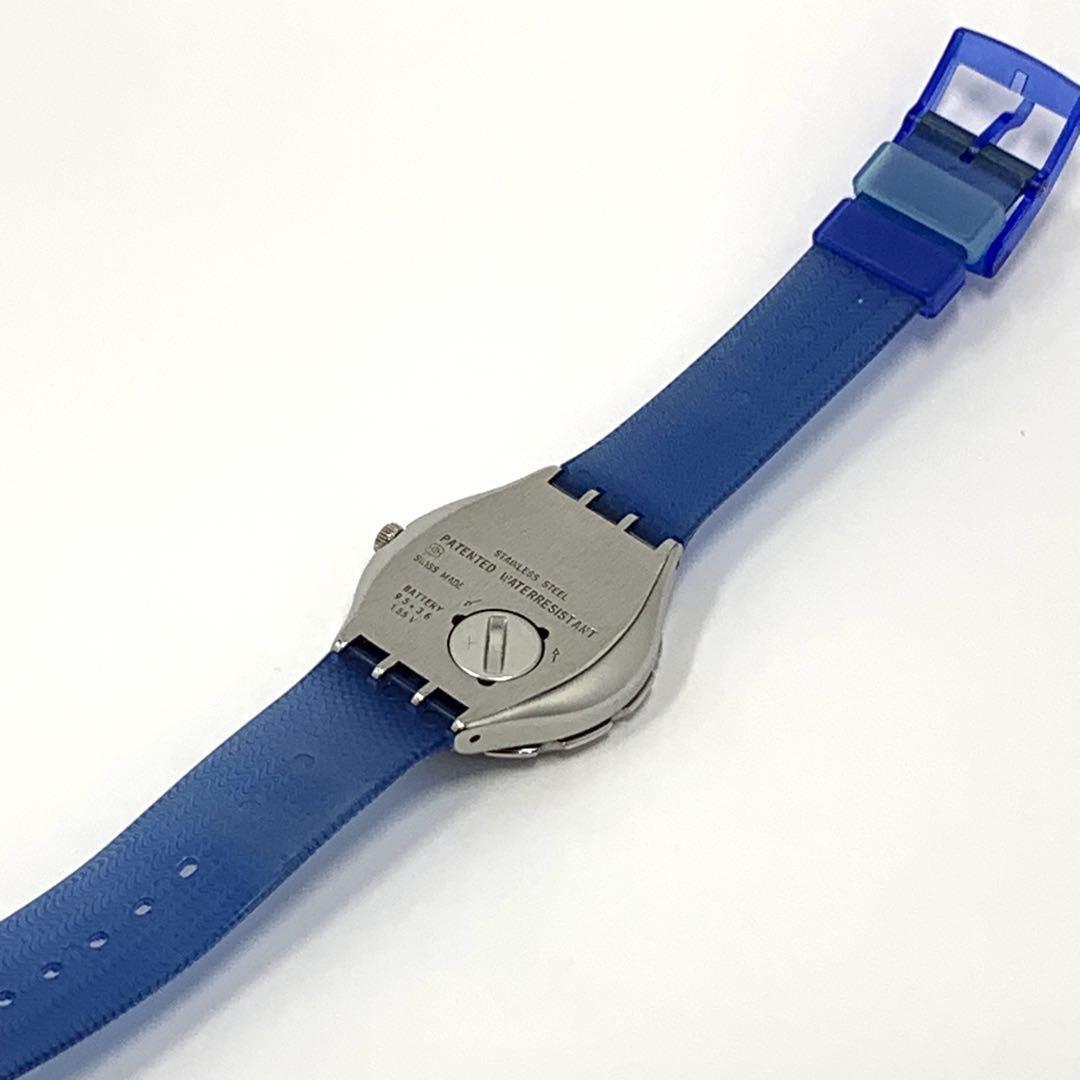 199 稼働品 電池交換済 ★訳あり Swatch スウォッチ SWISS メンズ 腕時計 3針 デイト 蓄光 回転ベゼル ラバーベルト 人気 希少