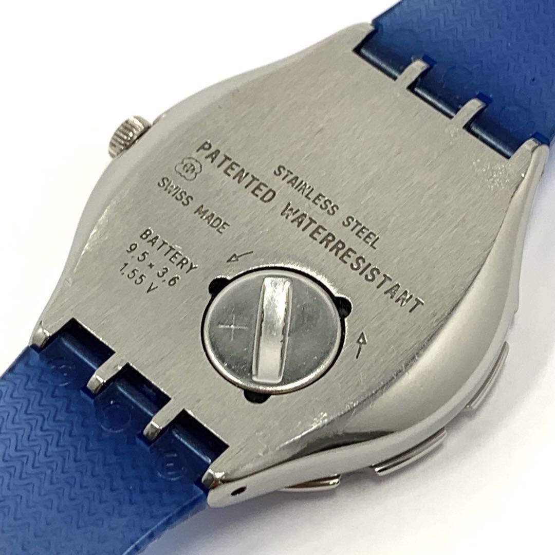 199 稼働品 電池交換済 ★訳あり Swatch スウォッチ SWISS メンズ 腕時計 3針 デイト 蓄光 回転ベゼル ラバーベルト 人気 希少