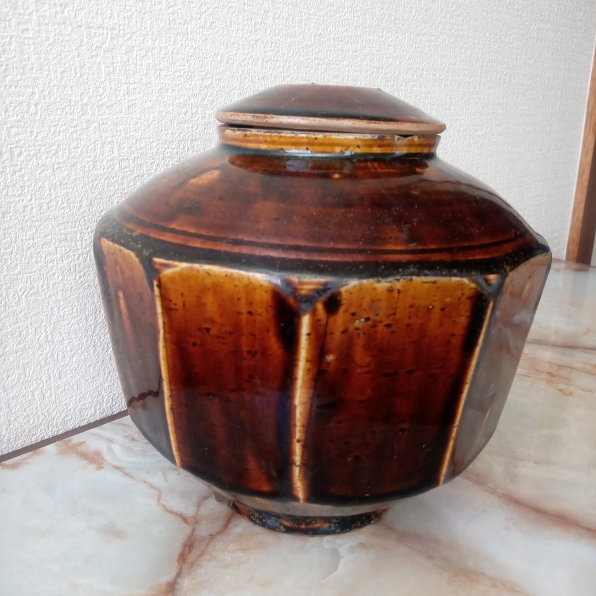 古代 李朝 飴釉丸壷 幅約10㎝ 東Y6-1107①タコサ 古代 李朝 飴釉丸壷 幅約10㎝ 東Y6-1107①タコサ