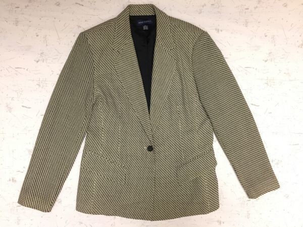アンクライン Anne Klein モード クラシック ノーベント ノッチドラペル 総柄 シングルテーラードジャケット レディース ウール100% 8 黒白