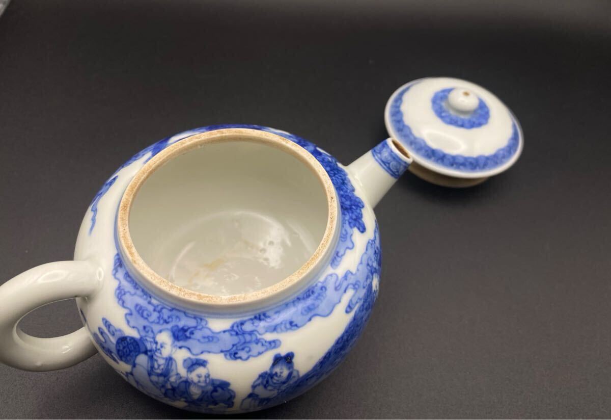 偲】高橋道八 華中亭道八 青華染付 横手急須 小振 茶器セット