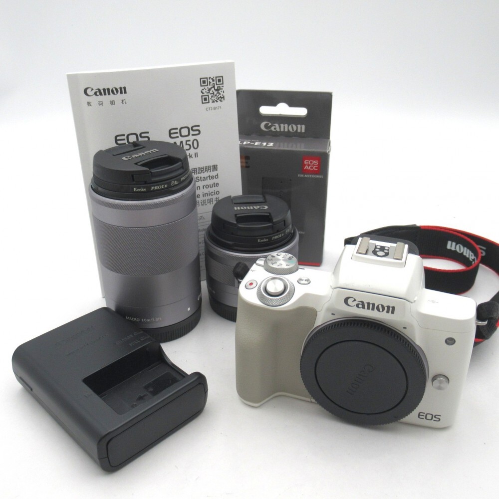1円? Canon キヤノン EOS Kiss M2 ミラーレス一眼カメラ レンズ2點(diǎn) 動(dòng)作確認(rèn)済 現(xiàn)狀品 3832815