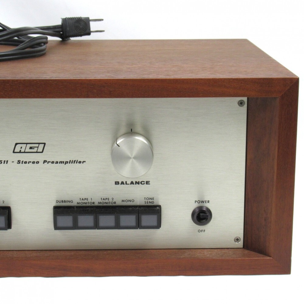 1円? AGI Model511 プリアンプ コントロールアンプ ウッドケース付 通電確認(rèn)済 動(dòng)作未確認(rèn) ※同梱不可 3854670