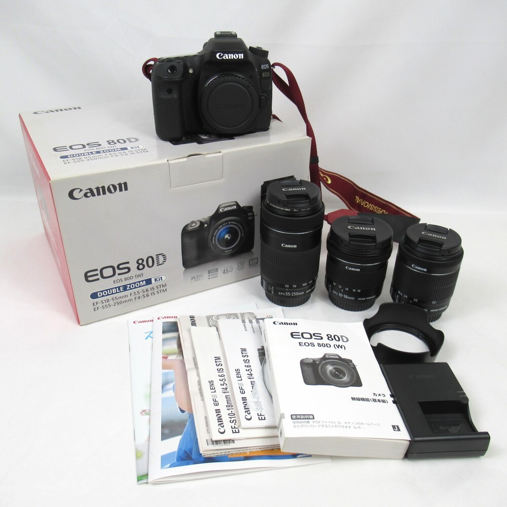 1円? Canon キヤノン EOS 80D デジタル一眼レフカメラ レンズ3點 ダブルズームキット 箱付 動作確認済 現(xiàn)狀品 3800535
