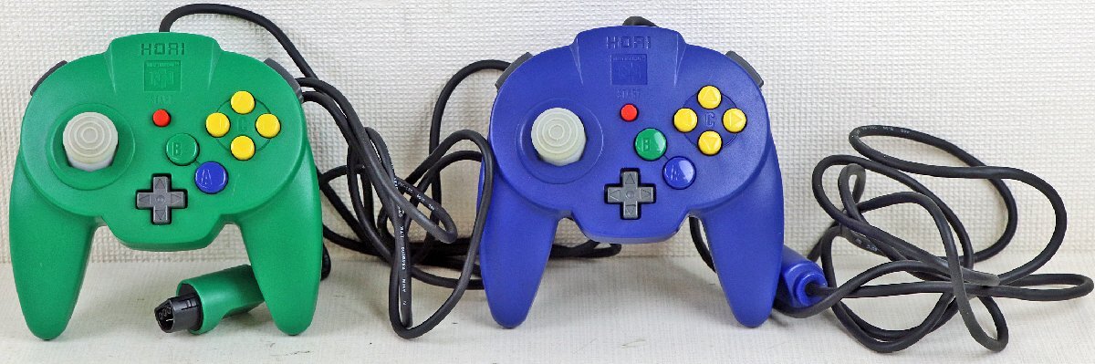 S◆ジャンク品◆ゲーム周辺機(jī)器 コントローラ2個(gè)セット『HORIPAD MINI/ホリパッド ミニ N64/ロクヨン グリーン?ブルー』 HORI/ホリ 日本制