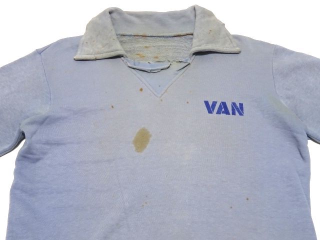 VAN JACKET 70s vintage original SWEATSHIRT / ヴァンヂャケット 襟付き 前V スウェット IVY TRAD ボロ メンズ 当時物_画像2