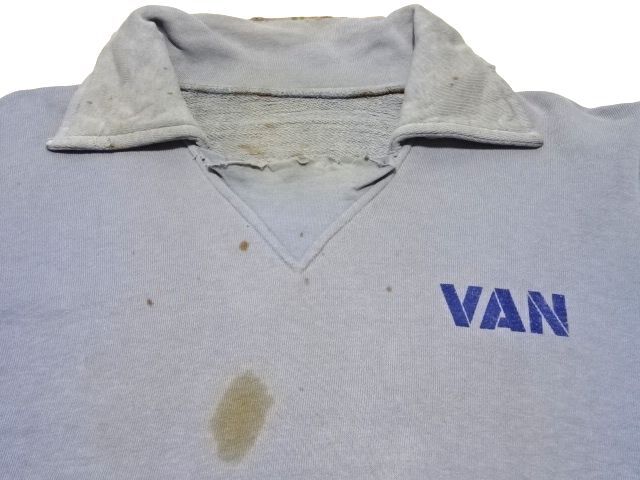VAN JACKET 70s vintage original SWEATSHIRT / ヴァンヂャケット 襟付き 前V スウェット IVY TRAD ボロ メンズ 当時物_画像6