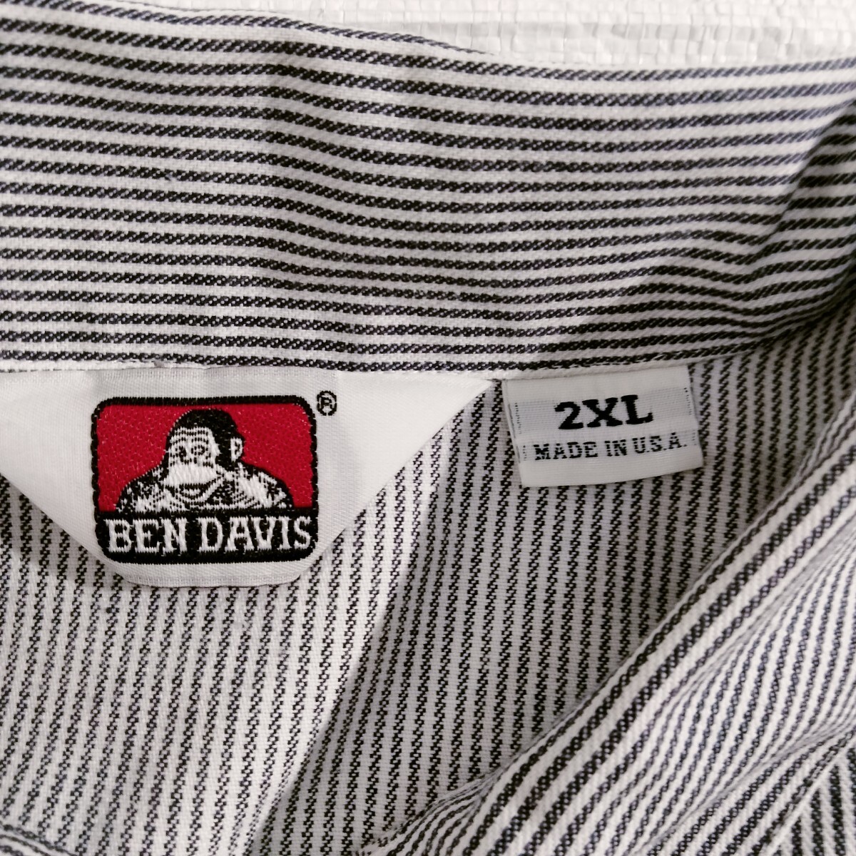 BEN DAVIS ベンデイビス ハーフジップ ワーク シャツ　ヒッコリーストライプ　2XL 半袖シャツ　ヒッコリー　プルオーバー　アメリカ 制