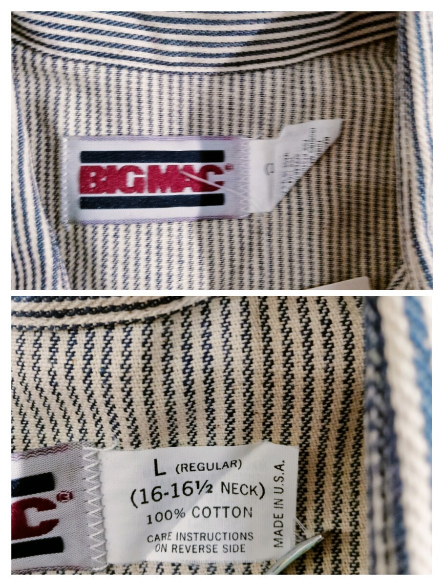 BIG MAC ビッグマック ヒッコリー ストライプ 長袖 ワークシャツ L 80?90's vintage deadstock デッドストック　6ボタン bigmac jcpenny