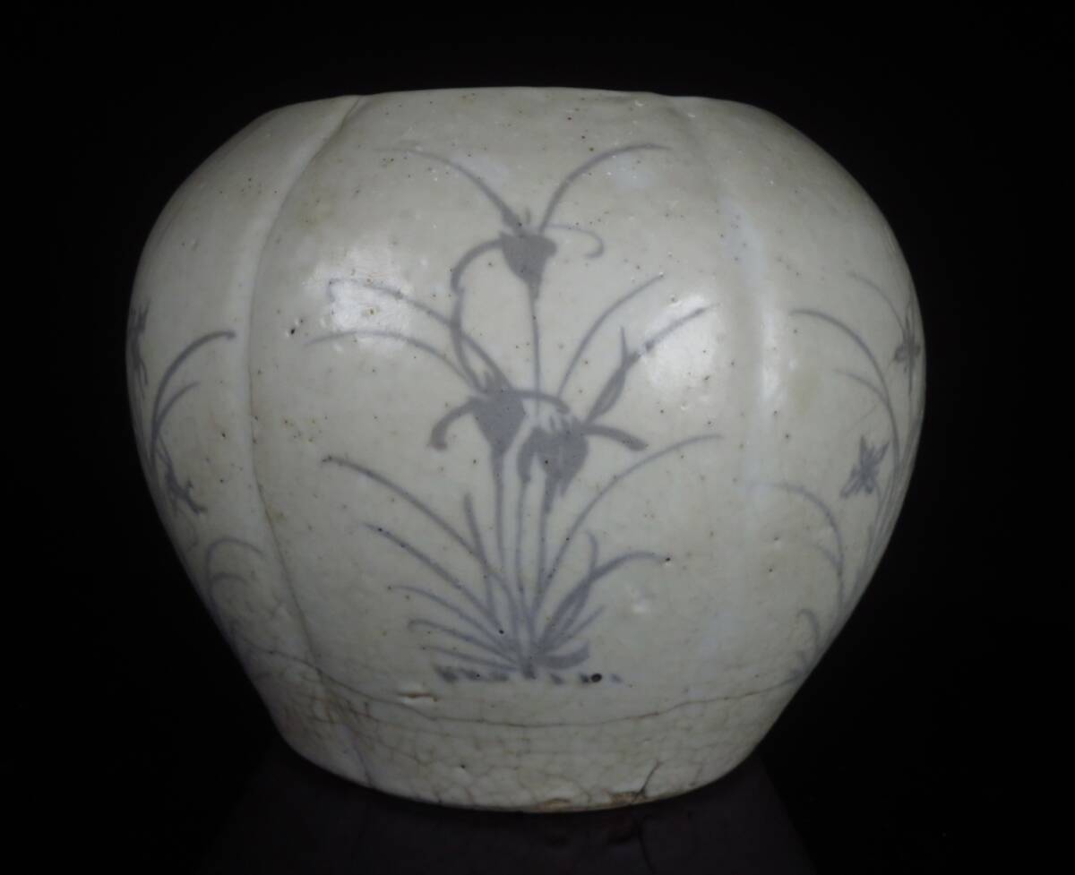 李朝　古玩　古染付　染付　中皿　菓子皿　茶道具　蔵出し　２客 骨董・茶道具】☆李朝 分院手染付鳳凰文立壷 dp071wl 花道 華道