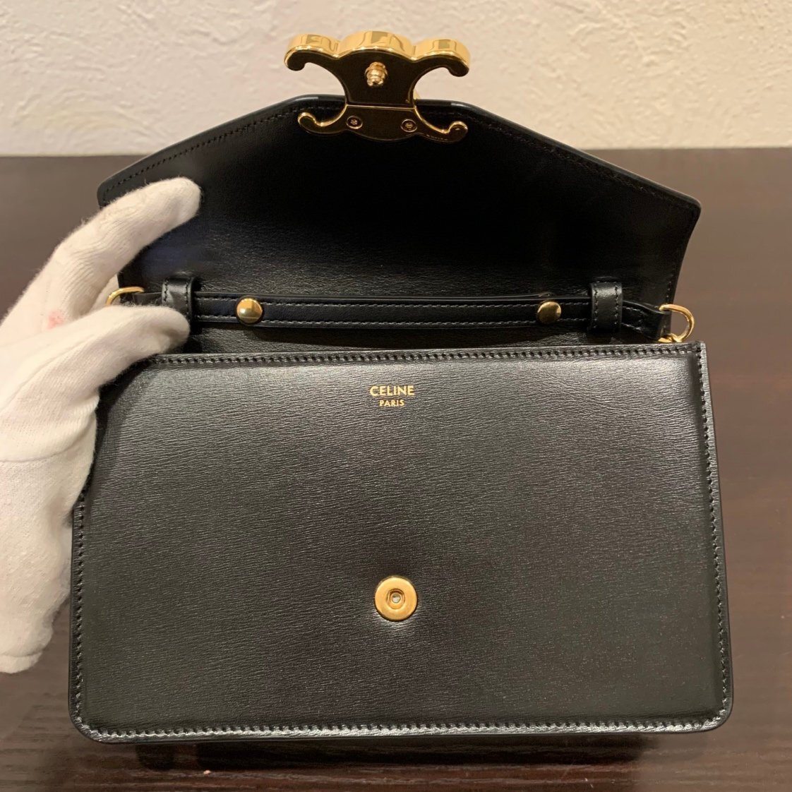 【77】美品 CELINE セリーヌ トリオンフ バッグ チェーンショルダー チェーンウォレット ミニ カーフスキン ブランド レディース 人気