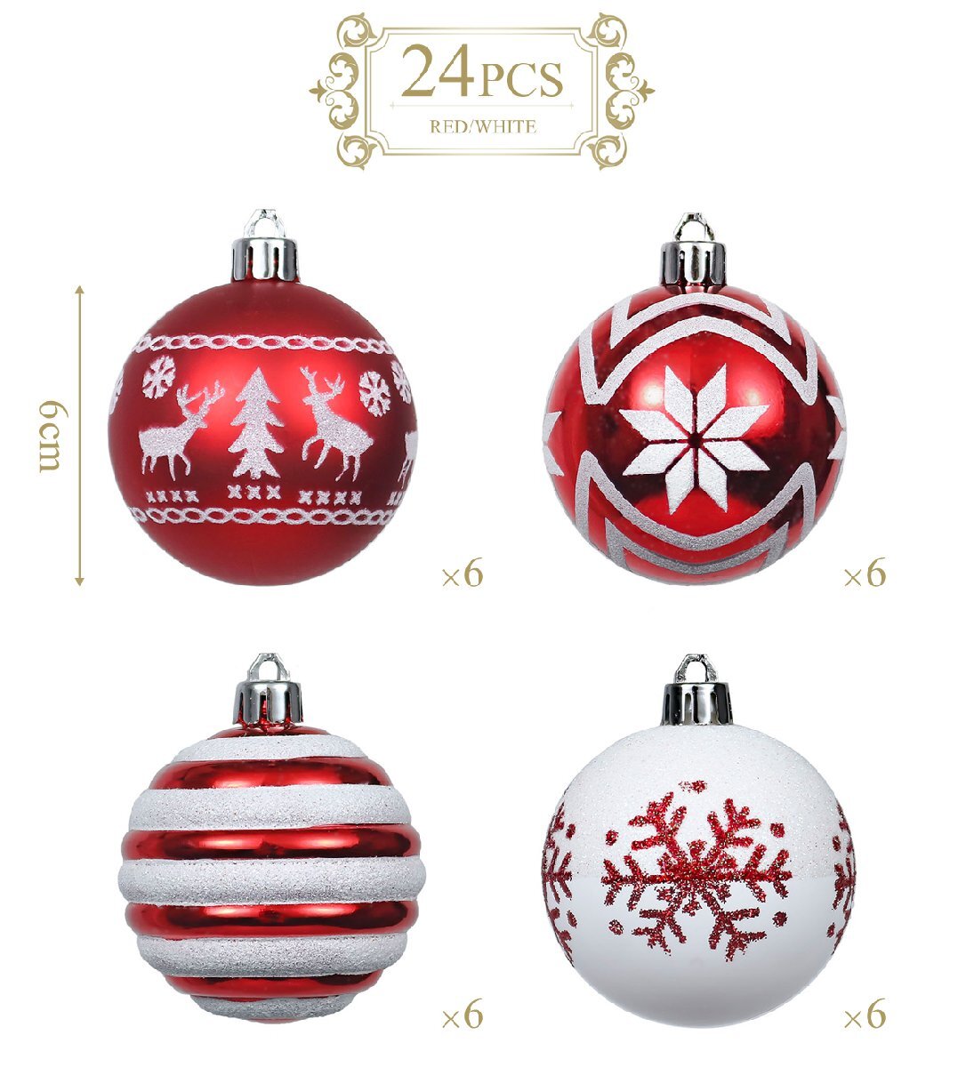 クリスマスツリーオーナメント ボール型 24個(gè)セット RED/WHITE オーナメントボール 裝飾 Xmas Christmas デコレーション インテリア 雑貨