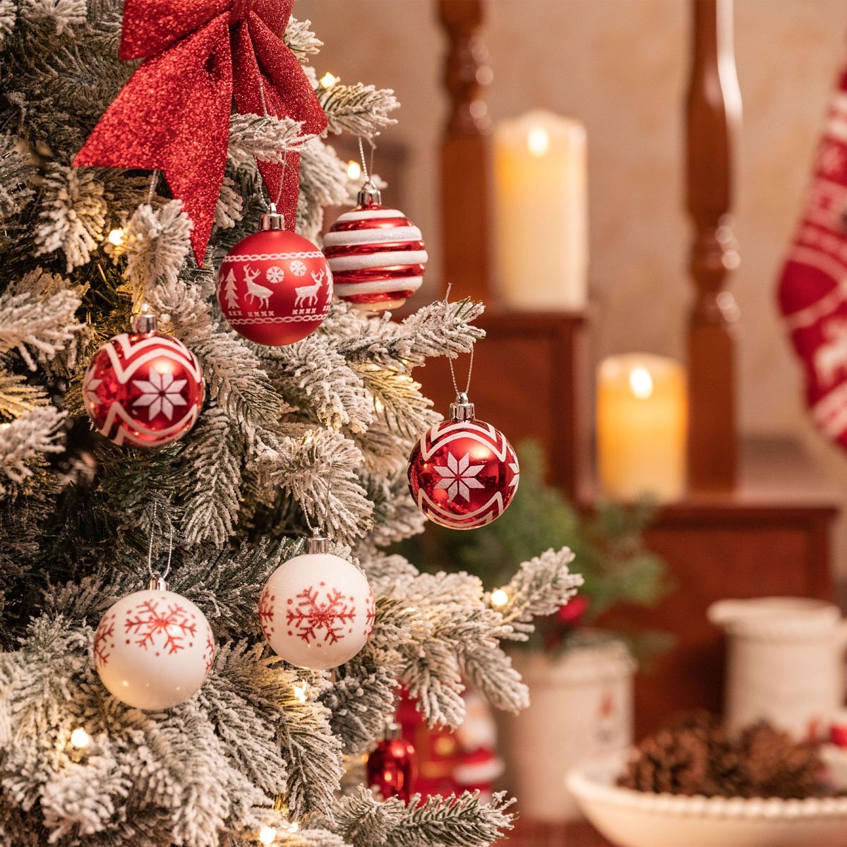 クリスマスツリーオーナメント ボール型 24個(gè)セット RED/WHITE オーナメントボール 裝飾 Xmas Christmas デコレーション インテリア 雑貨
