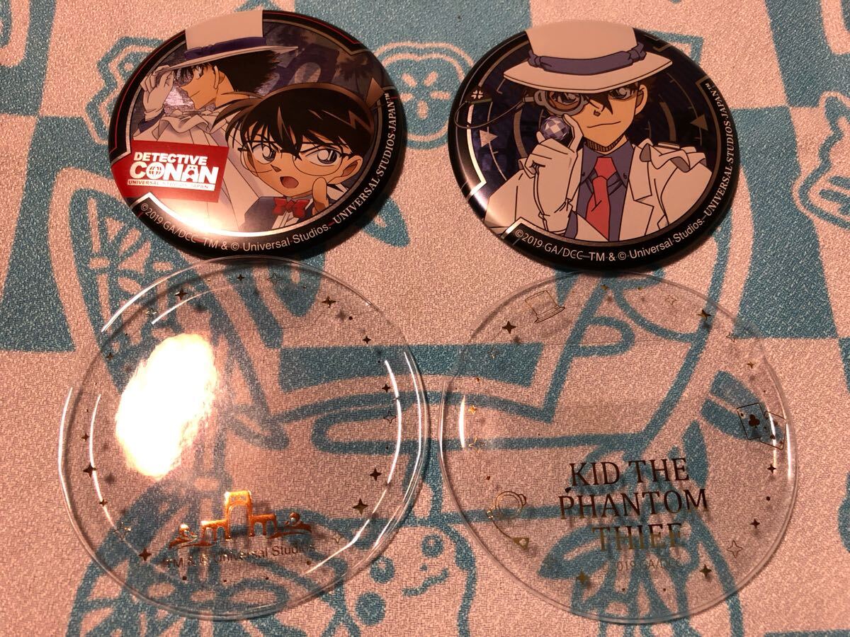 名探偵コナン　USJ 2019年　コレクタブル缶バッジ　怪盜キッド　キッド＆コナン?。卜N　実際に飾っていたものです。 缶バッジ　ケース付き