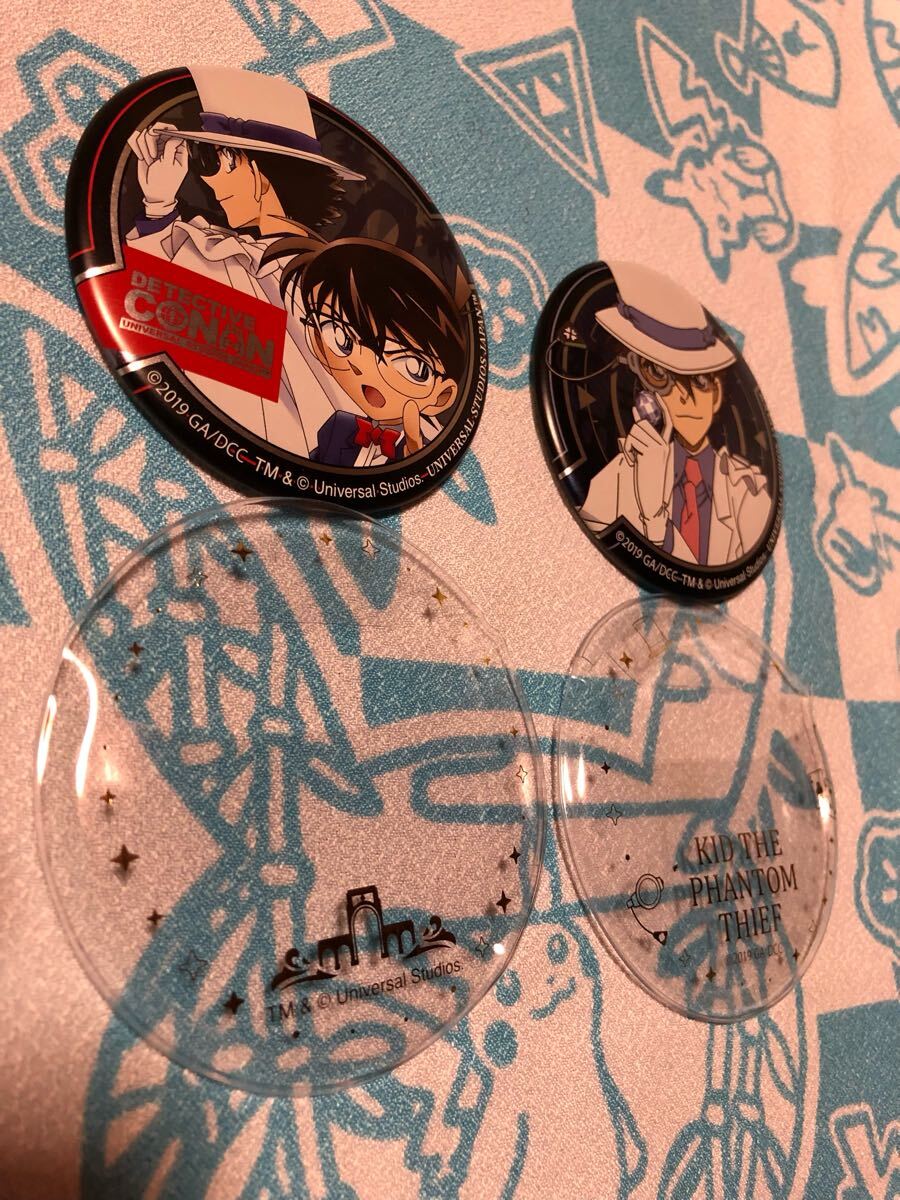 名探偵コナン　USJ 2019年　コレクタブル缶バッジ　怪盜キッド　キッド＆コナン?。卜N　実際に飾っていたものです。 缶バッジ　ケース付き