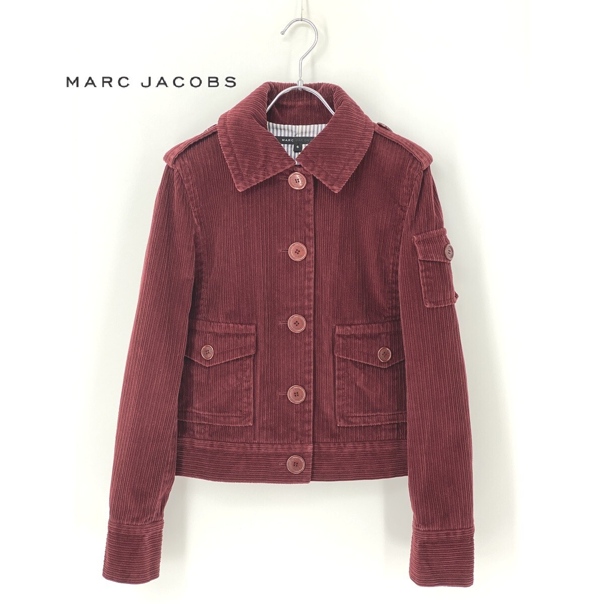 A9949/美品 春夏 MARC JACOBS マークジェイコブス コットン コーデュロイ ショート丈 ミリタリー ブルゾン ジャケット 6 M程 赤 レディース