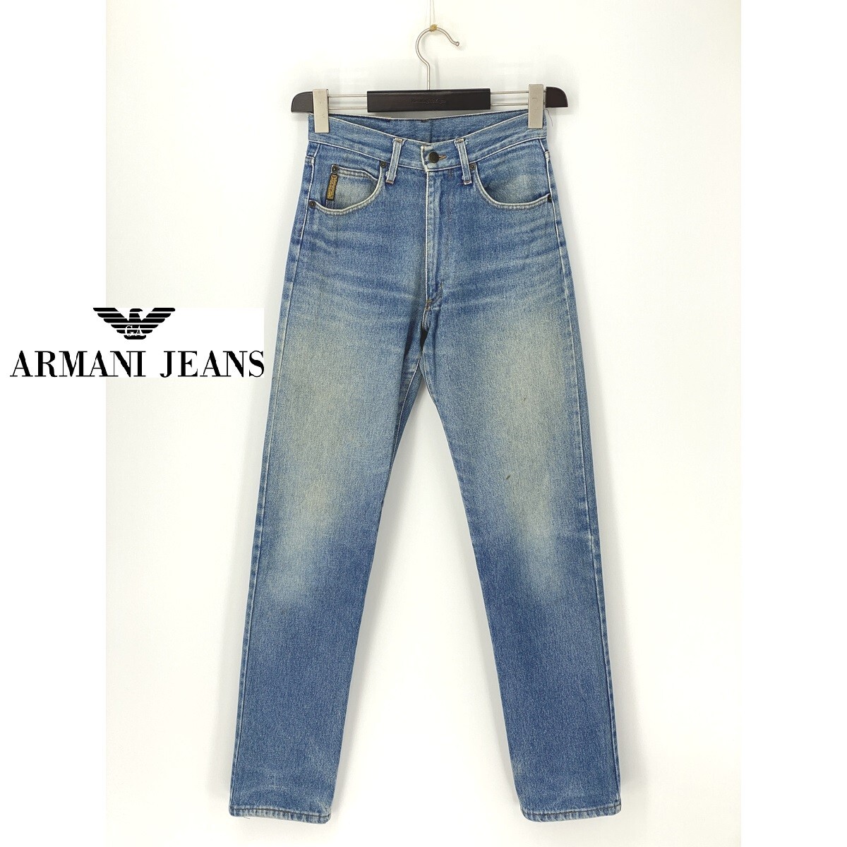 A9867/ビンテージ 90s 訳あり 春夏 ARMANI JEANS アルマーニジーンズ スレ加工 テーパード デニム パンツ S程 30 L34 インディゴ メンズ