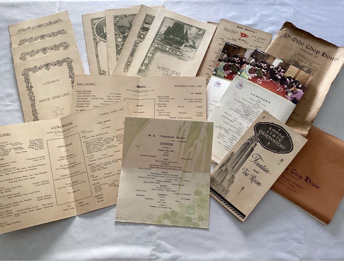 ホワイトスターライン社 英國 戦前 船 資料 レストランメニュー 明治 1933年 レトロ パンフ 歴史資料　N.Y.K LINE 照國丸　奧野中佐