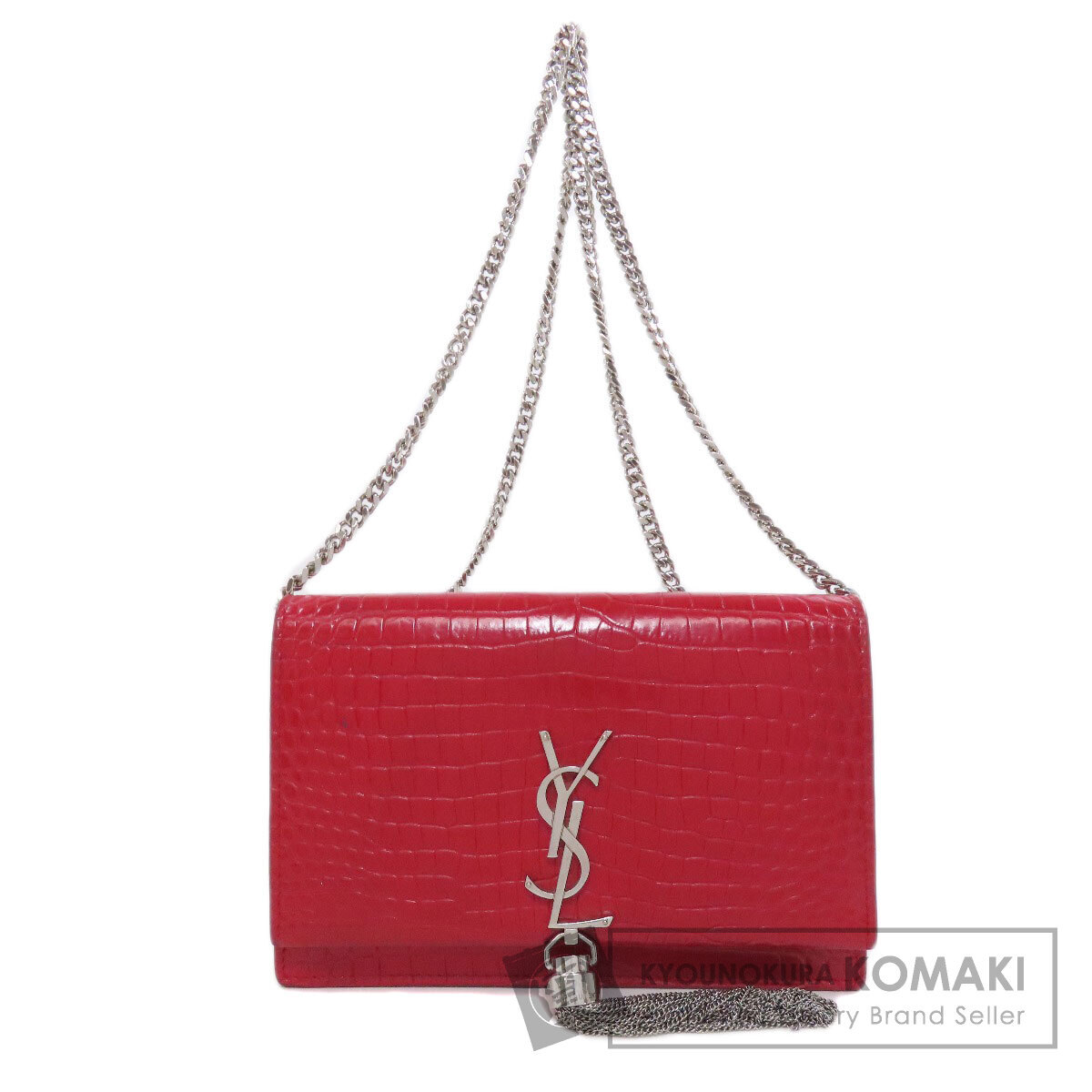 YVES SAINT LAURENT イヴ・サンローラン チェーンウォレット 型押し 長財布(小銭入れあり) レザー レディース 中古_画像1