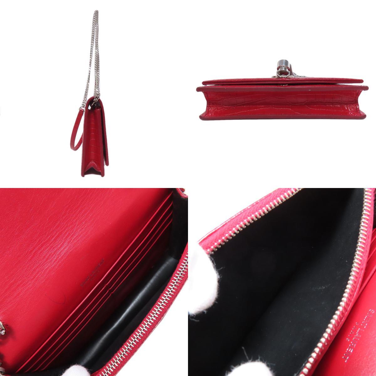 YVES SAINT LAURENT イヴ・サンローラン チェーンウォレット 型押し 長財布(小銭入れあり) レザー レディース 中古_画像3