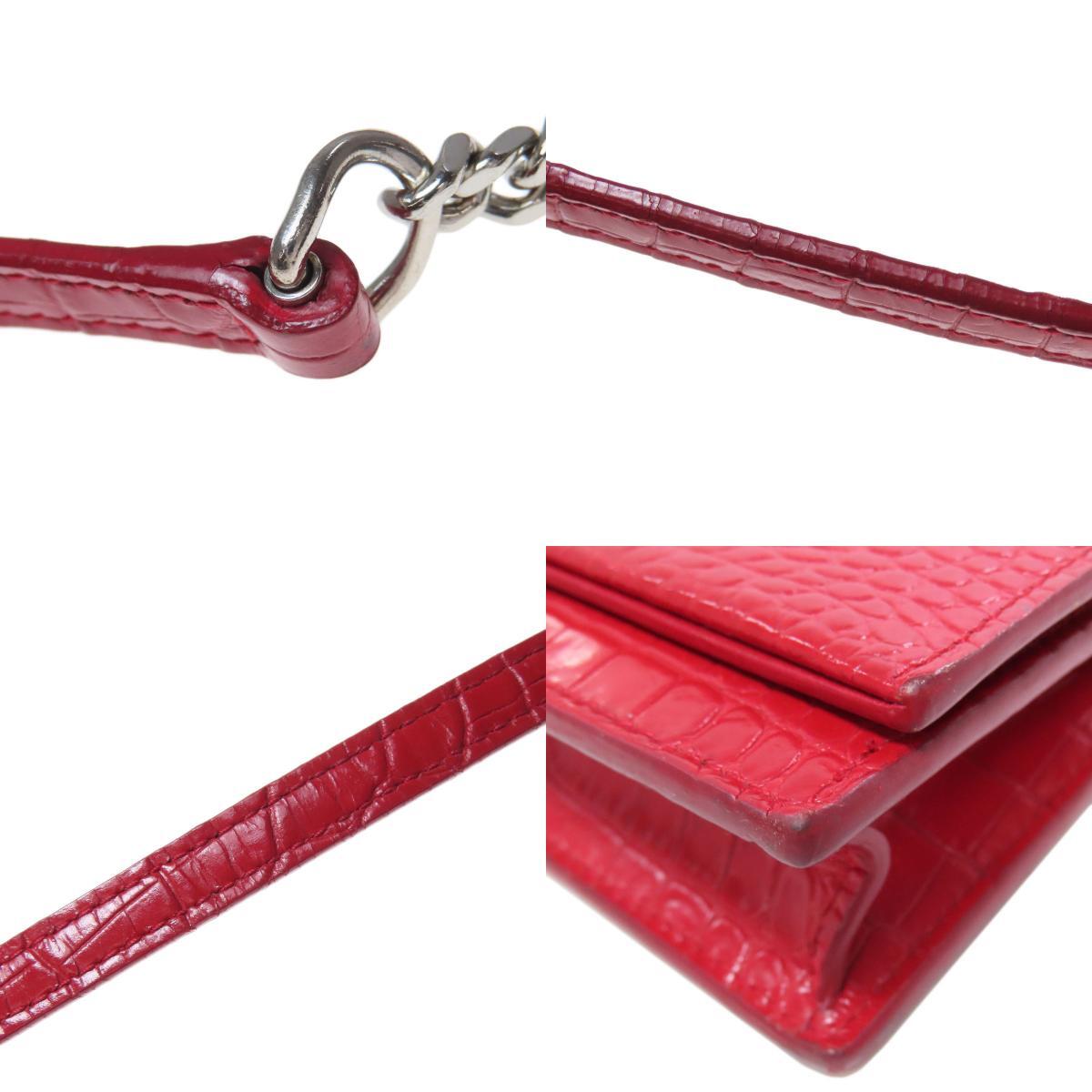 YVES SAINT LAURENT イヴ・サンローラン チェーンウォレット 型押し 長財布(小銭入れあり) レザー レディース 中古_画像9