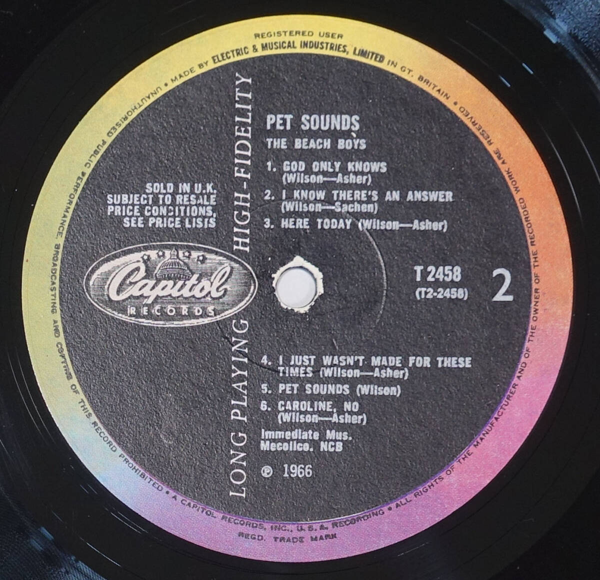 UK Original 初回 CAPITOL T 2458 PET SOUNDS / The Beach Boys MAT: 1/1