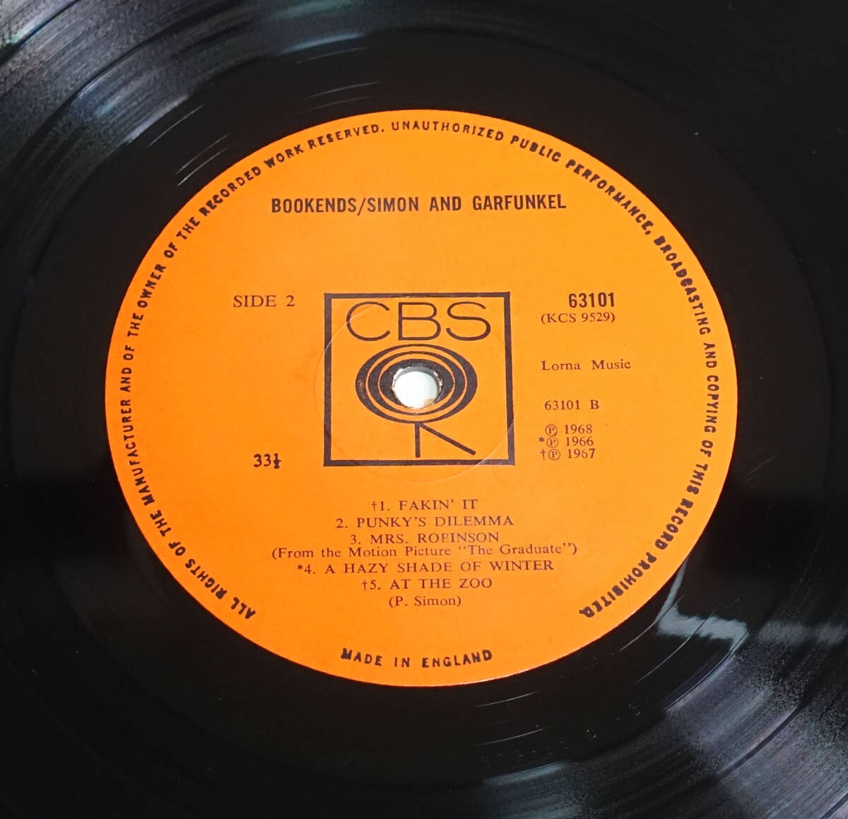  первоклассный! UK Original первый раз CBS MONO 63101 Bookends / Simon and Garfunkel MAT: A1/B1