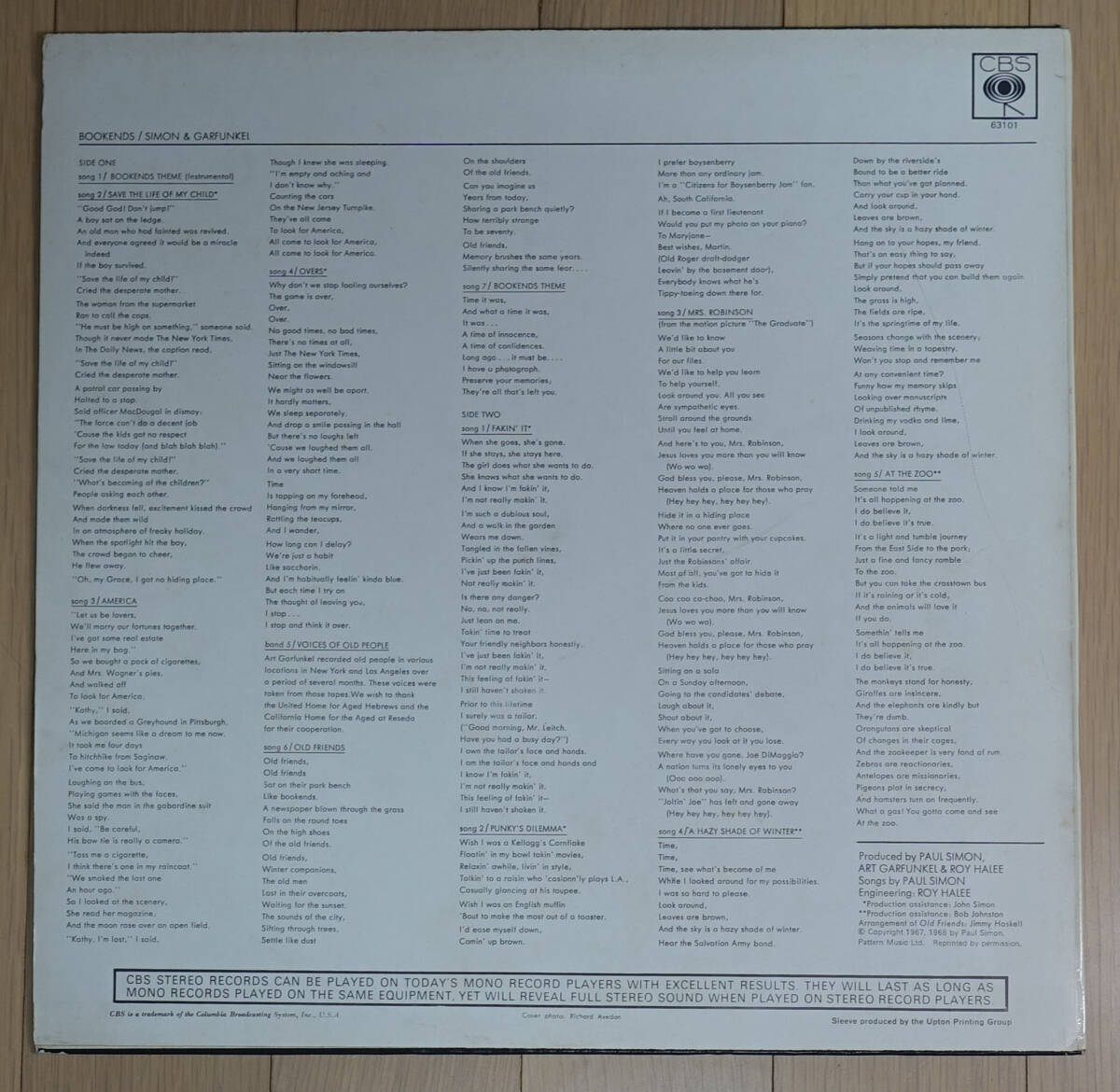  первоклассный! UK Original первый раз CBS MONO 63101 Bookends / Simon and Garfunkel MAT: A1/B1